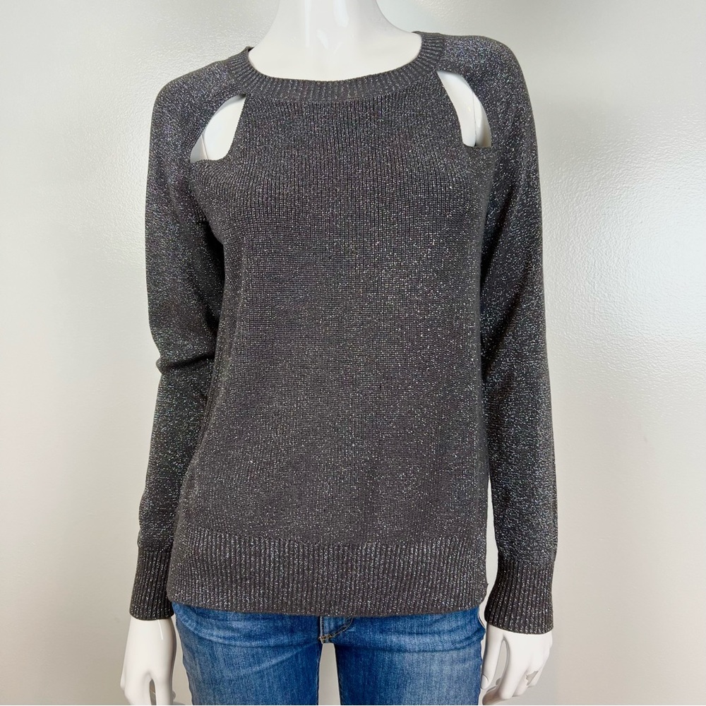 MICHAEL KORS Gray Metallic Knit Sweater Women’s Size Small Cutout Detail